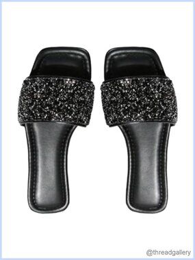 Sparkly Glitter Flat Sandals Bling Rhinestone Slide